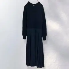 ミラオーウェン ウール ニットワンピース プリーツ ロング 綺麗め 無地《b38