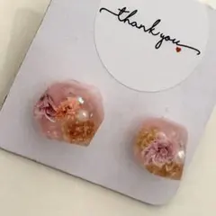 ハンドメイド　ドライフラワー　 ピアス　ピンク