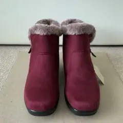 らくちん コンフォート 超軽量 あったかショートブーツ レッド系 ファー仕様のサムネイル