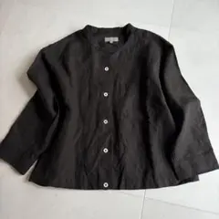 【美品】マーガレットハウエル　ダークブラウン バンドカラーシャツ　リネン100%