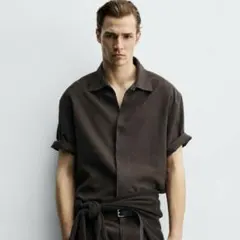 ZARA ザラ フルイド リラックスフィットシャツ ブラウン Mのサムネイル