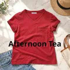 N227 Afternoon Tea 赤 VネックTシャツ 半袖 シンプルのサムネイル