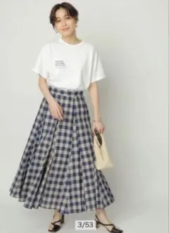 麻混ギンガムチェックスカート