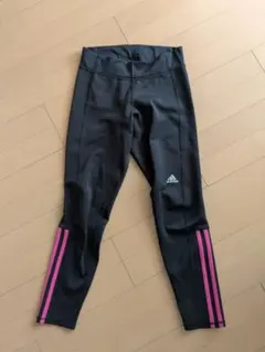adidas ブラック レギンス スパッツ ピンクストライプ