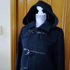 ◆ ユニクロ フード付きダッフルコート ウール混 ネイビー M 被せポケット