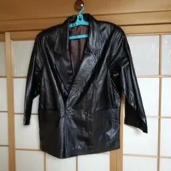 黒 レザー ダブルブレストジャケット