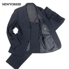 【日本製•美品】 ニューヨーカー ウール セットアップスーツ XL チャコール