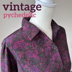 昭和レトロ ヴィンテージシャツ サイケ シティーポップ 短丈 ペイズリー 総柄