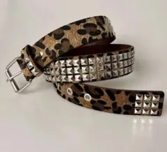 ヒョウ柄ベルト 男女共用　メタル　パンク ストリートヒップホップ ブラウン 鋲