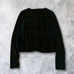 長袖カーディガン フリル付 大人可愛い ブラック