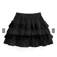 インパン裏地付きレースフリルティアードミニスカート GRL ブラック