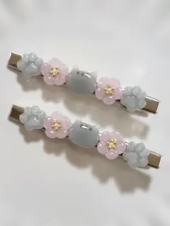 ハンドメイド レジン ヘアクリップ サバトラ猫 ２点セット