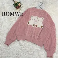 【ロムウェ】長袖ニット　セーター　くま　リボン　量産　地雷　ピンク　M