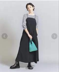 【美品】ビューティー＆ユース ナイロンフレアキャミワンピース ブラック S