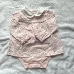 数回使用 80 ミキハウス ロンパース 花柄 ピンク