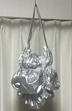 シルバー ギャザー付きバッグ　トート　ドロスト　カバン