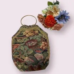 美品❣️ヴィンテージ　ゴブラン織ハンドバッグ　ポーチ　レトロ　個性的