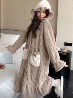 もこもこ ルームウェア マタニティ パジャマ 韓国風 フリル フード付き