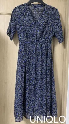 ユニクロ#ブルー花柄#ワンピース#春夏#サイズS