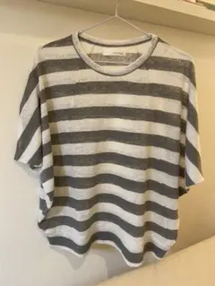 cynthia グレー/ホワイトストライプ 半袖Tシャツのサムネイル