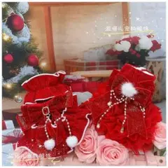 クリスマス　ペット服　赤いチュールドレス① XXSサイズ