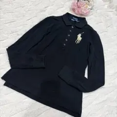 Y2K ラルフローレン ビッグポニー ポロシャツ黒 長袖 M ゴールド