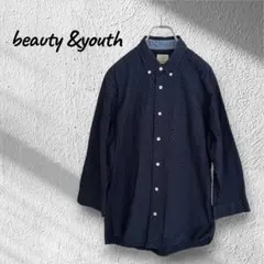 【美品】BEAUTY&YOUTH ドット柄 長袖シャツ ネイビー L 七分袖