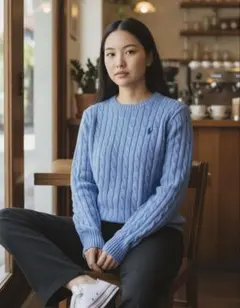 新品Polo by Ralph Lauren ケーブルニットコットンブルーL