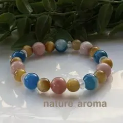 天然石ブレスレット　ブルー　ピンク　パワーストーンブレスレット　No.222