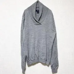 【L】ニット 長袖 グレー 薄手 ヘチマ襟 上品 カジュアル 無地 古着