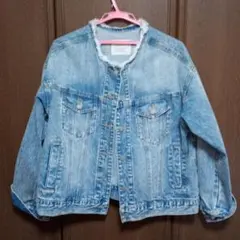 ノーカラー デニムジャケット
