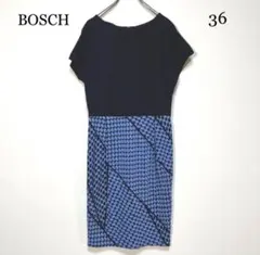 BOSCH【36】フレンチ袖ワンピース ドッキングワンピース 千鳥柄
