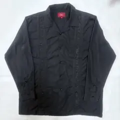 キューバシャツ　長袖　ブラック　メキシカン　シャツ　開襟　オープンカラー