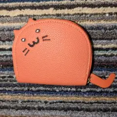 新品新作オレンジ色 猫の顔型カードケース