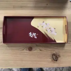 漆器トレイ 赤と金 桜模様