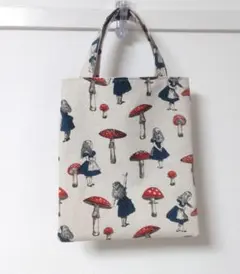 ぺたんこミニトートバッグ アリスときのこ ハンドメイド