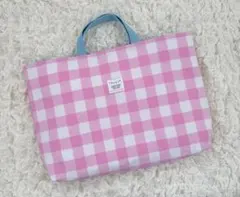 チェック柄大きめレッスンバック　ピンクチェック