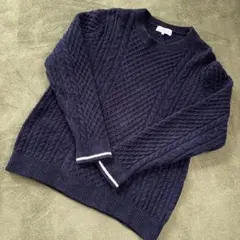 B:MING by BEAMS ネイビー ケーブル編みセーター Lのサムネイル