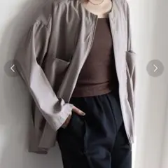 ノーカラージャケット　グレージュ　ノーカラーコート　テロンチジャケット