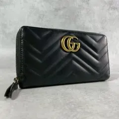 超美品✨ GUCCI マーモント 長財布 レザー 黒 GG Vステッチ ラウンド