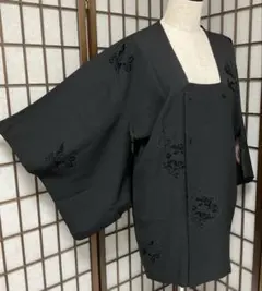 C286正絹　袷　道行コート　ビロード地紋　極美品　着物