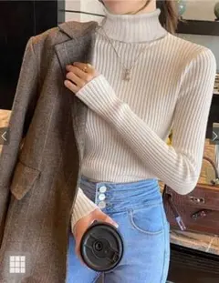 タートルネックリブニットトップス k8534v