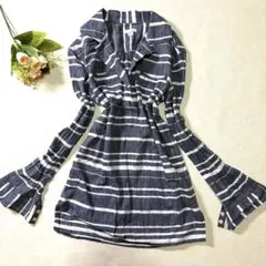 GAP ストライプVネック　スキッパーシャツ　コットン100 フレンチカジュアル