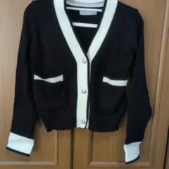 NANING9　カーディガン　配色　Vネック　ブラック