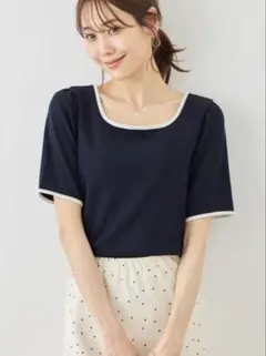 試着のみ⭐︎ロペピクニック 配色テレコリボンディテールトップスのサムネイル