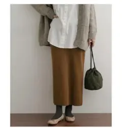 アーバンリサーチドアーズ　コットンリブニットタイトスカート　キャメル