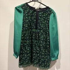 ミラショーン　ブルーレーベル　花柄長袖ブラウス ネイビー/グリーン サイズ40のサムネイル