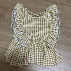 キッズ　トップス　チェック　レース　フリル 110cm
