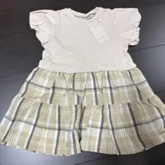 petit main 半袖ワンピース ベージュ チェック