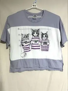 ScoLar Tシャツ 猫 プリント グレー